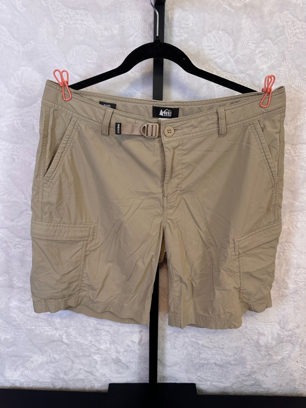 REI Women's Khaki Cargo Shorts with Integrated Web Belt